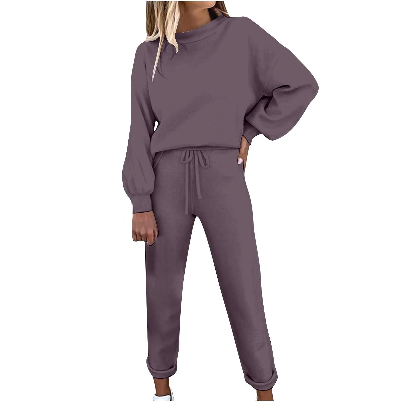 Sweatsuit Sets for Women 2 Piece Long Sleeve Sweatshirt Top and Jogger Pants Fall Activewear Lounge Sets Loose Fit Workout Sets Matching Tracksuit