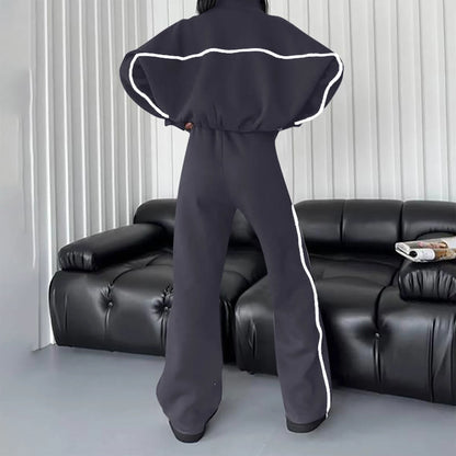 Cotton Tracksuits Womens 2 Piece Fall Winter Sports Outfits Full Zip Sweatshirt Wide Leg Sweatpant Set Retro Sweatsuit (S, Dark Gray)