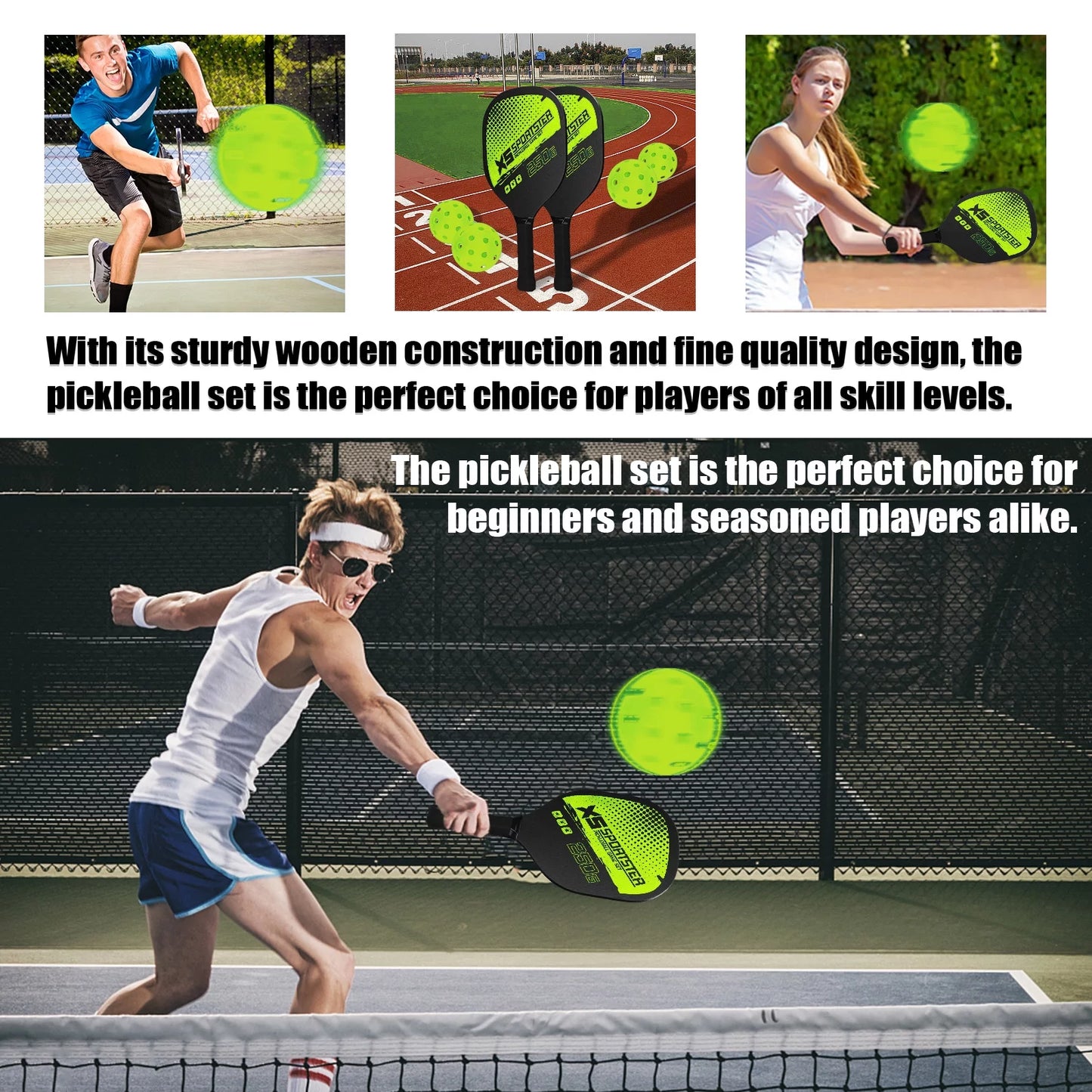 Professional Pickleball Racket Set: Includes 2 Paddles and 4 Balls - Complete Sports Accessory