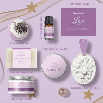 Lavender Spa Gift Set for Women - 7-Piece Home Spa Collection for Self-Care, Ideal Birthday and Mother's Day Present