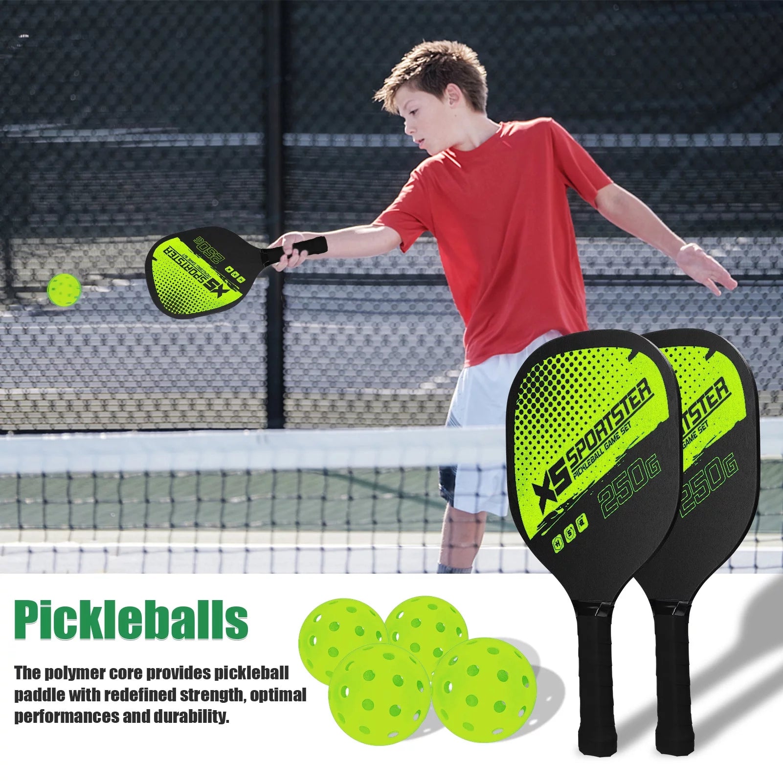 Professional Pickleball Racket Set: Includes 2 Paddles and 4 Balls - Complete Sports Accessory