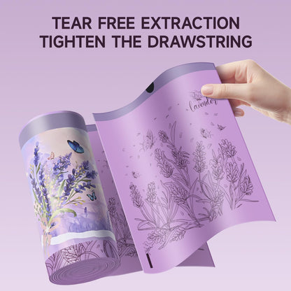 Lavender Scented Small Garbage Bags,Trash Bags 4 Gallon Drawstring for Bathroom,Office,Bedroom,Car,Suitable for 2-4 Gallon Trash Can,Colorful Print,Purple,50 Counts