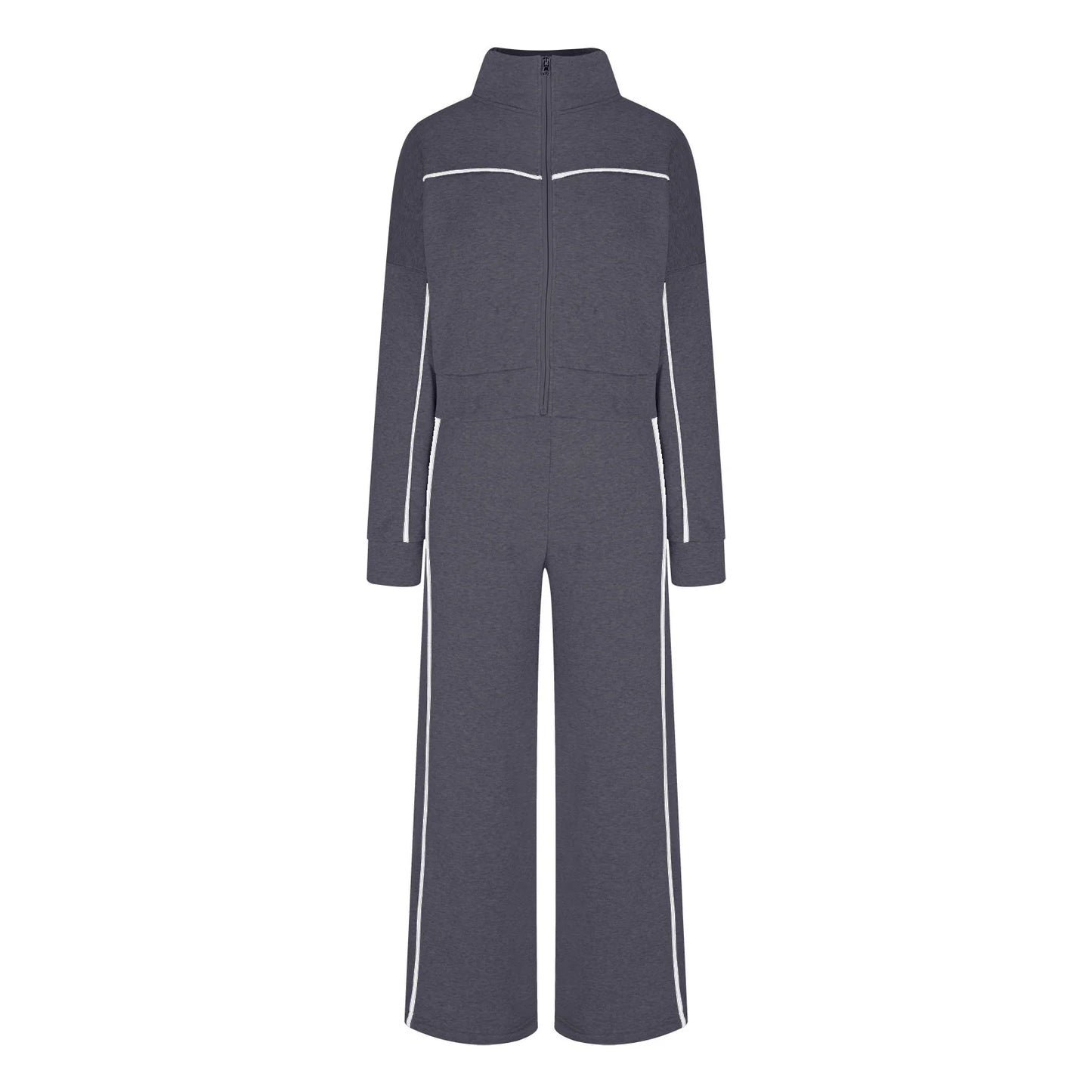 Cotton Tracksuits Womens 2 Piece Fall Winter Sports Outfits Full Zip Sweatshirt Wide Leg Sweatpant Set Retro Sweatsuit (S, Dark Gray)