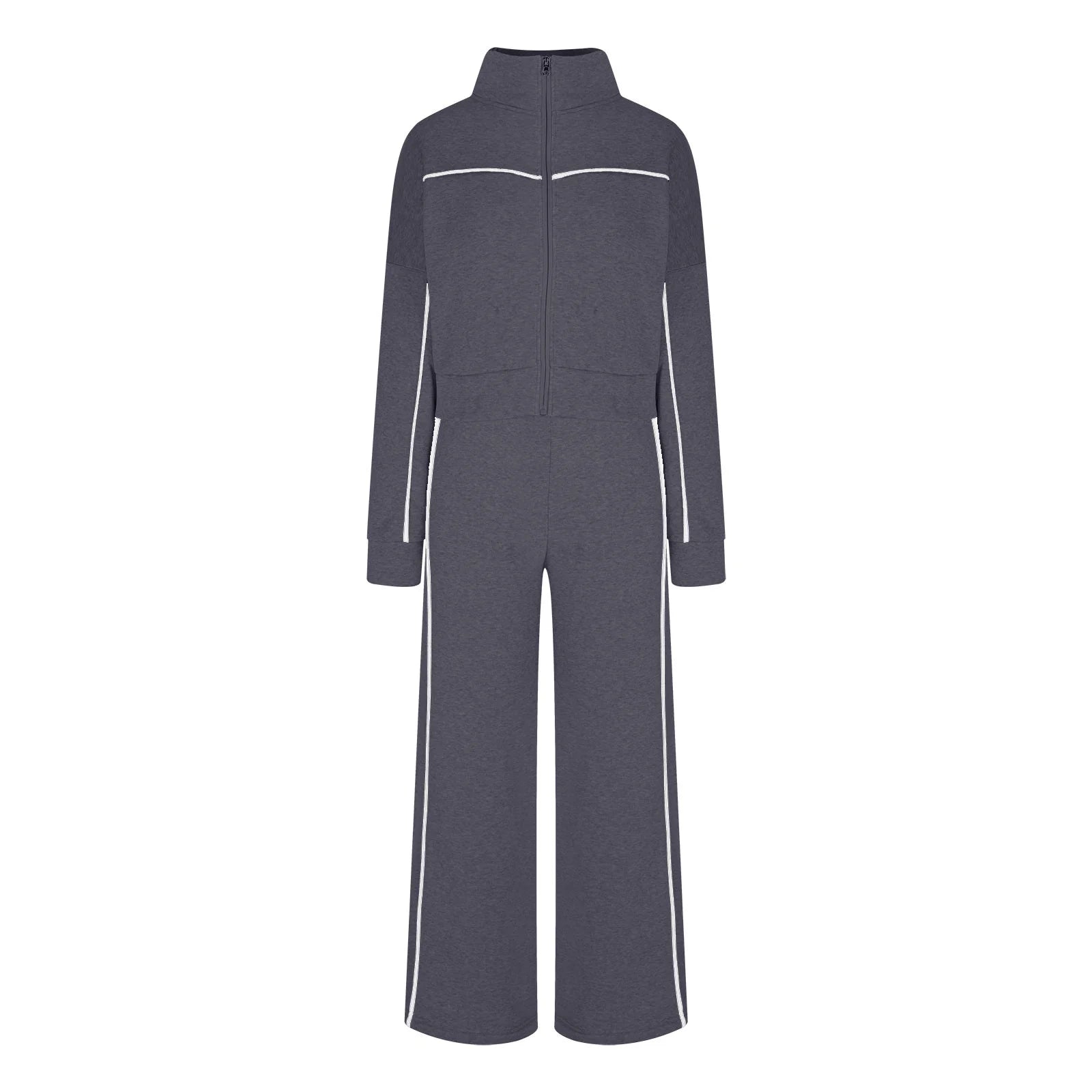 Cotton Tracksuits Womens 2 Piece Fall Winter Sports Outfits Full Zip Sweatshirt Wide Leg Sweatpant Set Retro Sweatsuit (S, Dark Gray)