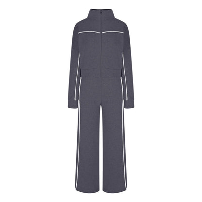 Cotton Tracksuits Womens 2 Piece Fall Winter Sports Outfits Full Zip Sweatshirt Wide Leg Sweatpant Set Retro Sweatsuit (S, Dark Gray)