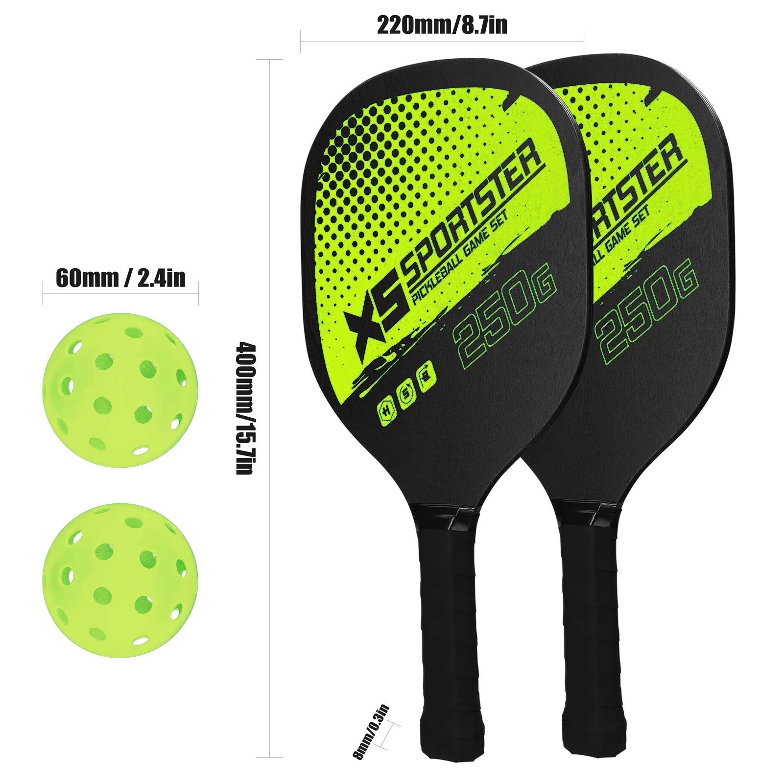 Professional Pickleball Racket Set: Includes 2 Paddles and 4 Balls - Complete Sports Accessory