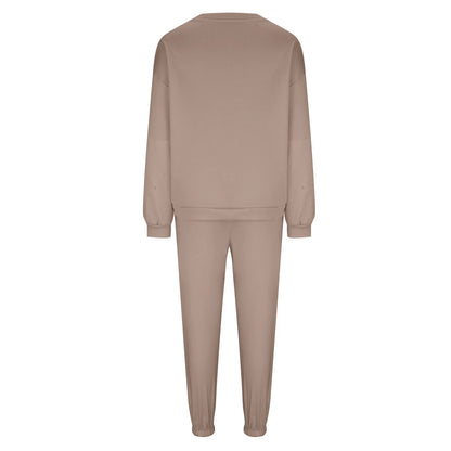 Sweatsuit for Women 2 Piece Outfits Solid Color Long Sleeve Crewneck Sweatshirts Pullover Drawstring Jogging Sweat Suit with Pockets 2024