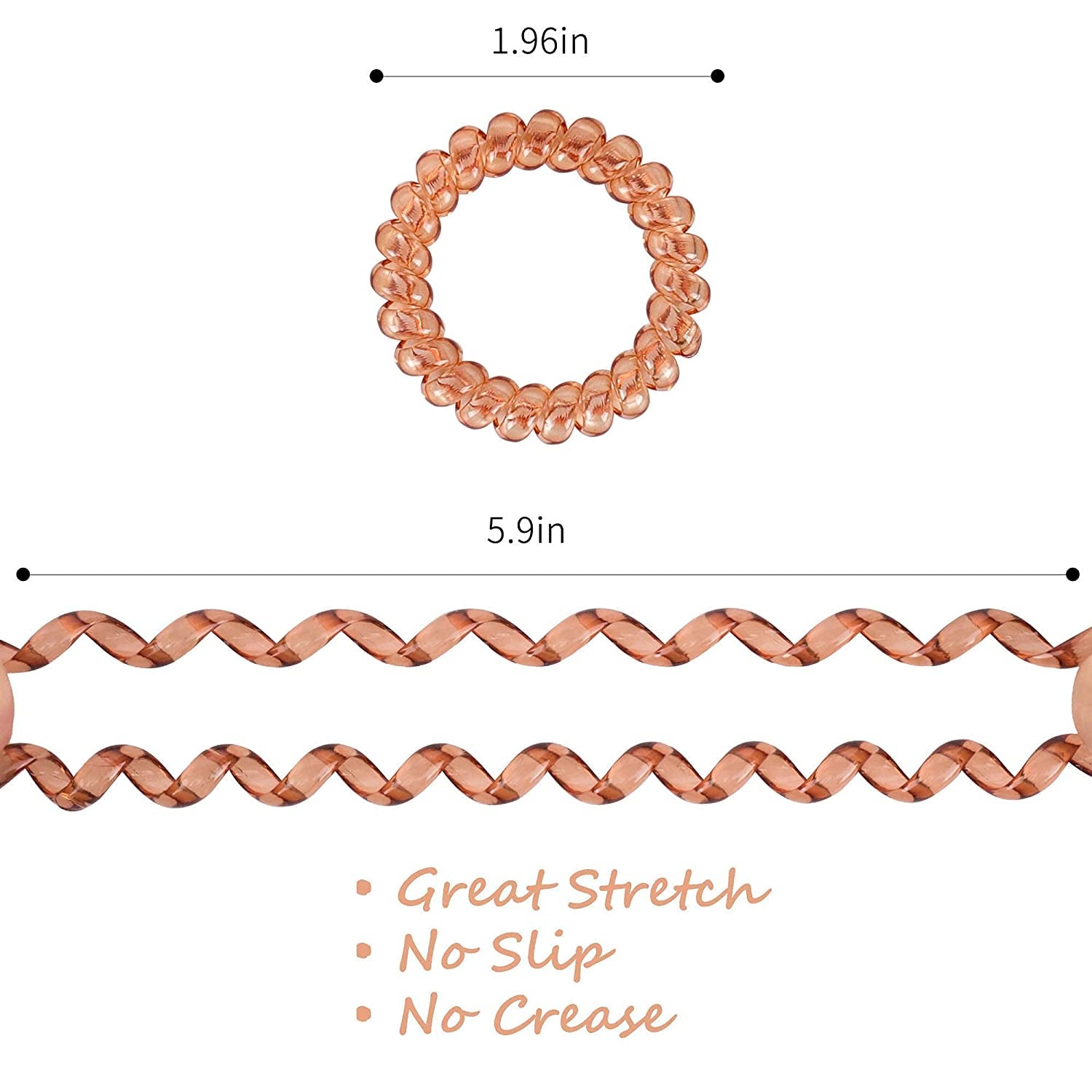 Spiral Hair Ties 24Pcs No Crease Clear Brown Coil Hair Ties Spiral Ponytail Holders Coils Scrunchies Plastic Phone Cord Hair Bands for Women Girls (Neutral Colors-Large Size)