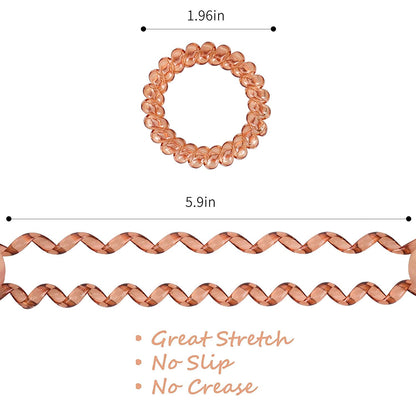 Spiral Hair Ties 24Pcs No Crease Clear Brown Coil Hair Ties Spiral Ponytail Holders Coils Scrunchies Plastic Phone Cord Hair Bands for Women Girls (Neutral Colors-Large Size)