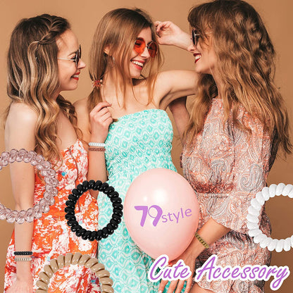 Spiral Hair Ties 24Pcs No Crease Clear Brown Coil Hair Ties Spiral Ponytail Holders Coils Scrunchies Plastic Phone Cord Hair Bands for Women Girls (Neutral Colors-Large Size)